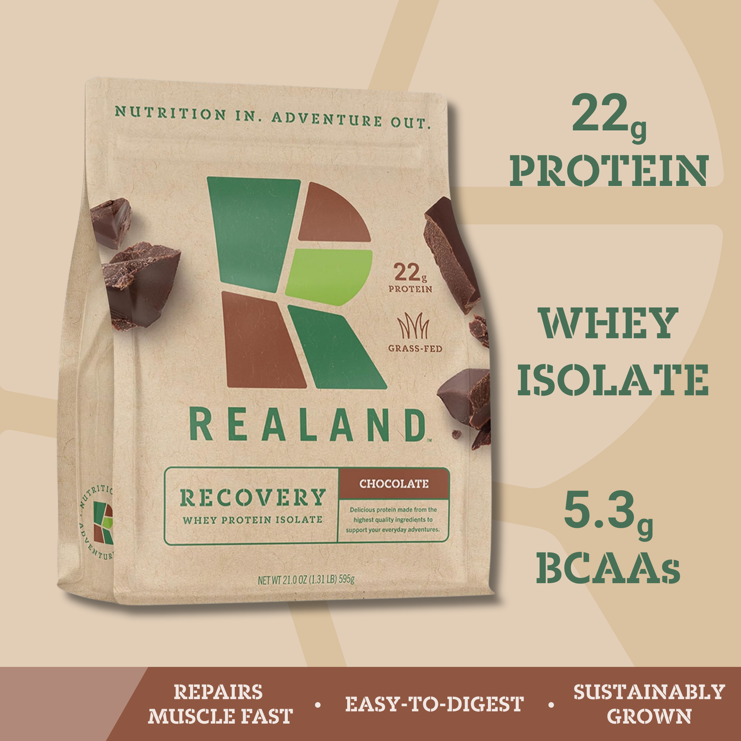 Realand Nutrition - Recovery. Grass-Fed Whey Protein Isolate in Chocolate