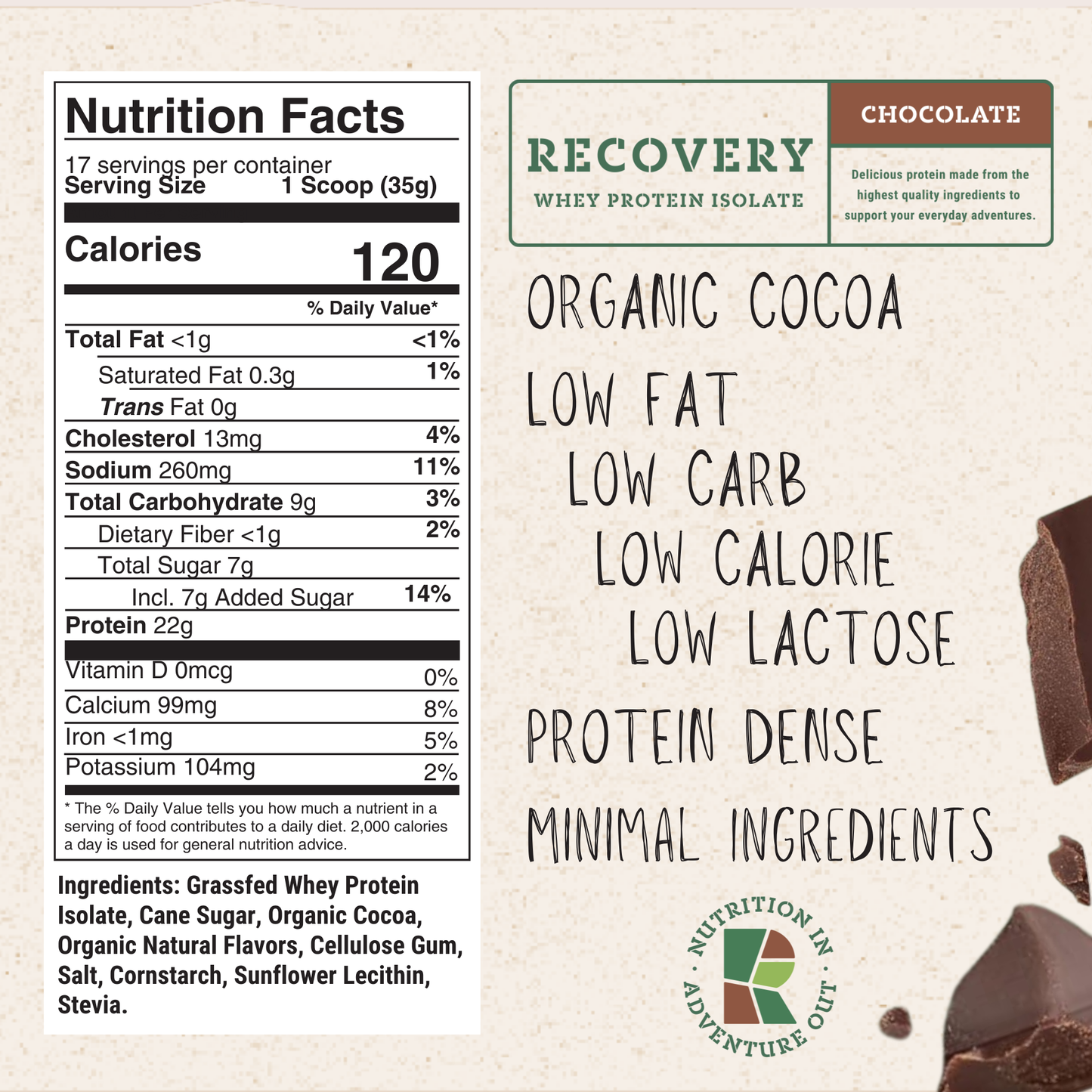 Realand Nutrition - Recovery. Grass-Fed Whey Protein Isolate in Chocolate