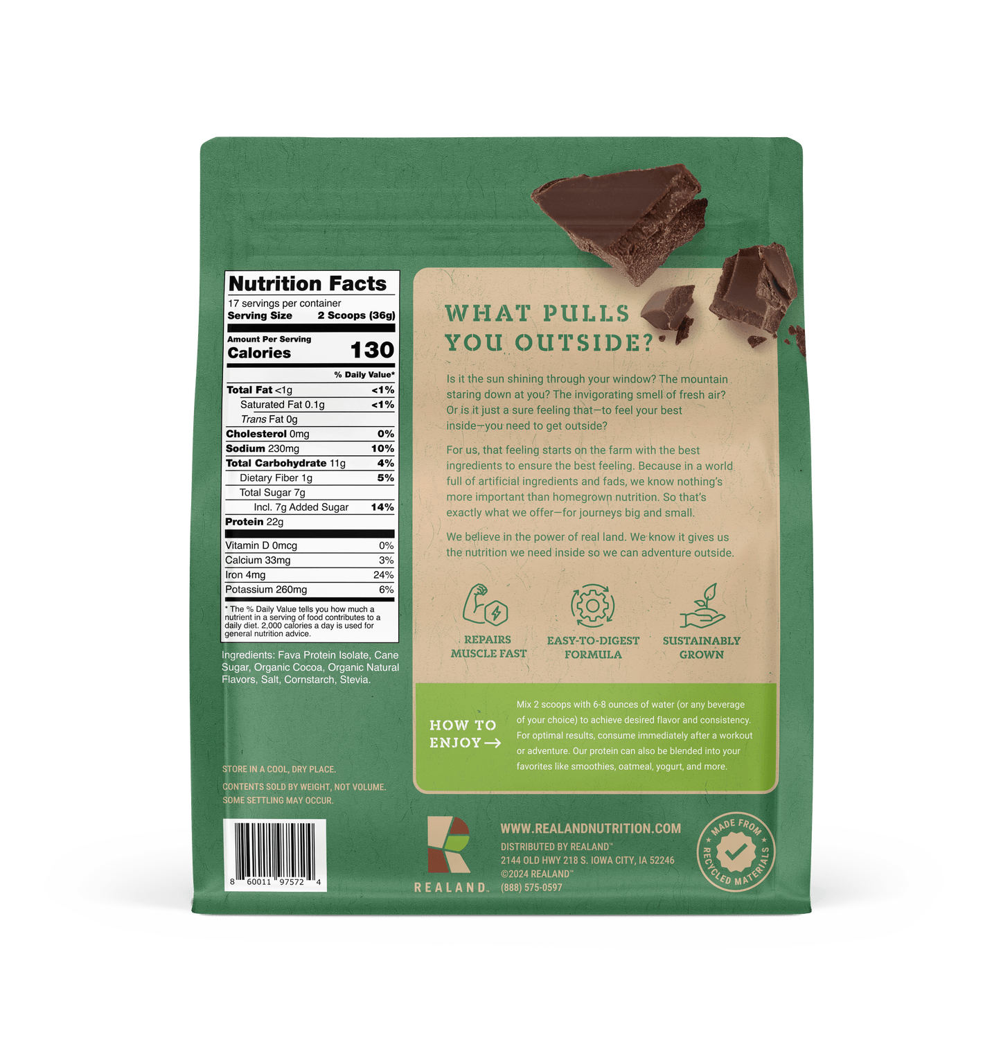 Realand Nutrition- Recovery Plant Protein in Chocolate