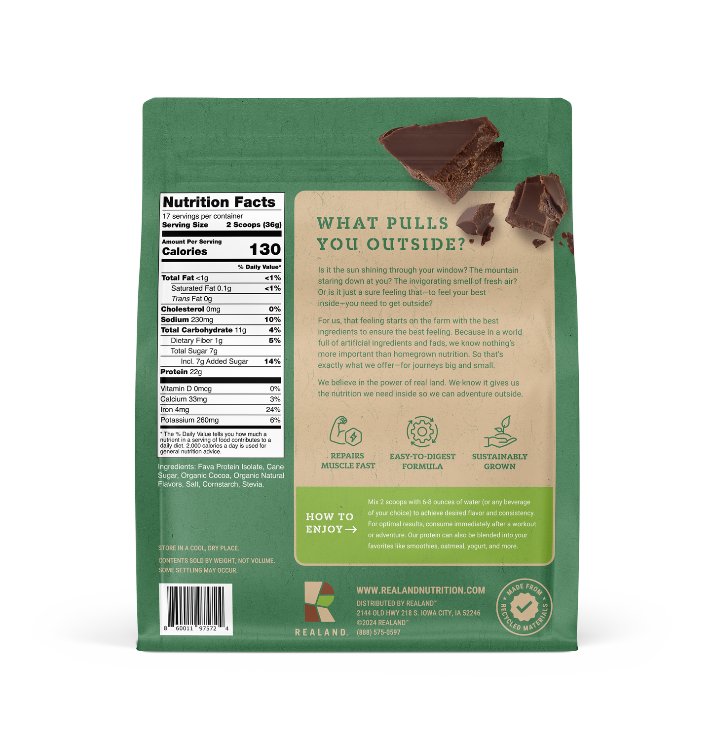 Realand Nutrition- Recovery Plant Protein in Chocolate