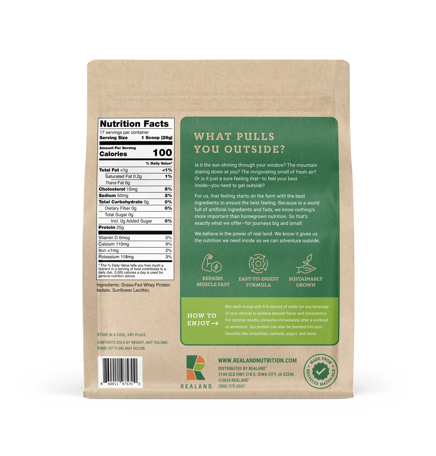 Realand Nutrition- Recovery. Grass-Fed Whey Protein Isolate.